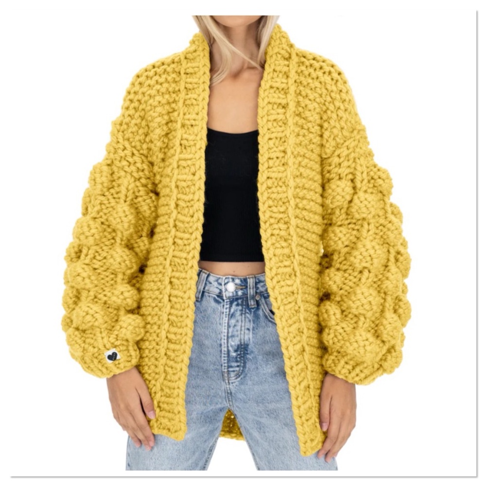Wishlist Mustard Chunky Knit Bubble Sleeves Cardigan S/M